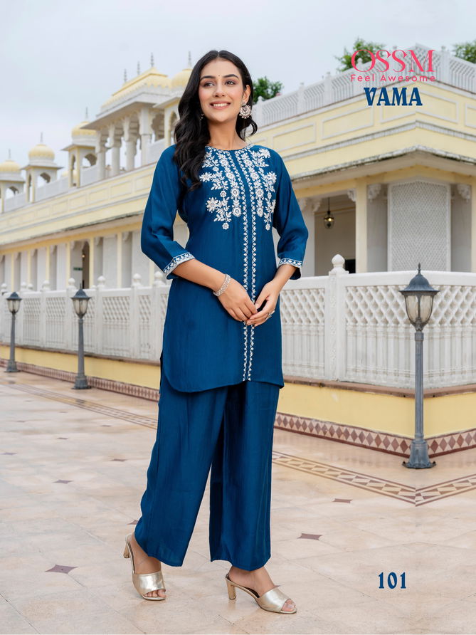 Vama By Ossm Viscose Silk Designer Cord Set Kurti With Bottom Wholesale Online